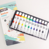 HongxiCulture – Ensemble de pigments aquarelles 12/18/24 couleurs en tubes aluminium/plastique de 12 ml pour verre et papier – Couleurs vibrantes – À partir de 3 ans – Débutant