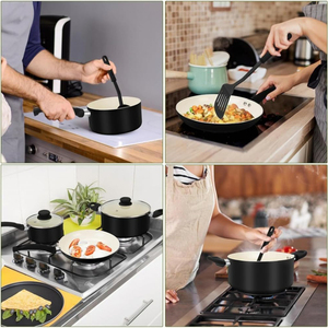 Modern <b>Pots</b>&<b>Pans</b> Bakelite Handles Glass Lids Dishwasher Oven Safe Heat Resistant 11-Piece Ceramic Non-Stick Cookware Set Gas - Product Image 6