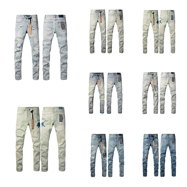 Luxury Designer Brand Men's Slim Straight Jeans Pants High Quality Hip Hop Stretch Ripped Denim Mid Waist Streetwear