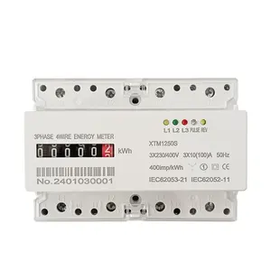 XTM1250S-1 White Case Flame Retardant 7P 3 Phase 4 Wires Energy Meter KWH Register Display 35mm Guide Rail Type 3x230V/400V
