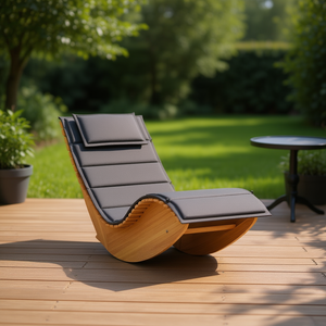 Lettino Prendisole in Legno Naturale con Cuscino Grigio Scuro, Reclinabile da Esterno, Design Contemporaneo, Inclinazione Manuale, Stile Moderno - Product Image 2