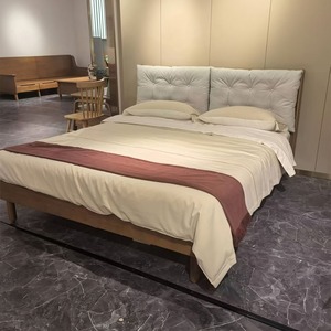 Nordic Modern Minimalist Solid Wood Bed Platform Soft <b>Headboard</b> Double Bedroom Furniture - Product Image 1
