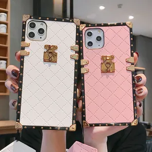 Aesthetics Luxury Square Soft TPU Leather Phone Case Back Cover for iPhone 6 7 8 x xs 11 12/12 pro max