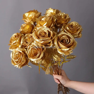 Disposizione floreale artificiale fatta a mano in <span class=keywords><strong>oro</strong></span> argento Rose per simulazione di Pasqua festa del ringraziamento decorazione di nozze rosa unica - Product Image 2