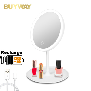 Mesa de maquillaje portátil Maquiagem, espejo de luz plegable USB redondo para regalo de niña, escritorio de pie, pantalla táctil inteligente, espejo de maquillaje Led - Product Image 1