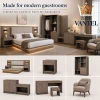 Ensemble de mobilier de chambre d'hôtel moderne sur mesure : lit, armoire, bureau, table de chevet et porte-manteau pour projets d'hôtellerie