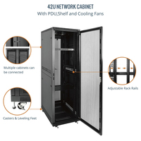 Baie de serveur de centre de données sur pied 19 pouces en SPCC, revêtement poudré, porte en verre trempé, options 42U/36U/45U, IP20, en stock