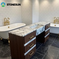 Meuble-lavabo élégant et moderne en marbre Calacatta Viola StoneSun pour hôtels, villas et salles de bain résidentielles avec rangement