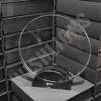 Trophée personnalisé en verre cristal rond avec base noire en demi-cercle, plaque au design simple, souvenirs d'entreprise, cadeaux