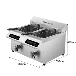 Friteuse professionnelle double cuve en acier inoxydable 8L+8L pour cuisine et restaurant, 3500W 5000W, modèle AM-CD8F201, idéale pour la friture de poulet - Product Image 4