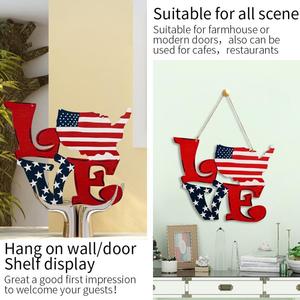 Nouvelles décorations transfrontalières du 4 juillet Jour de l'indépendance américaine Ornement suspendu en bois LOVE - Product Image 2