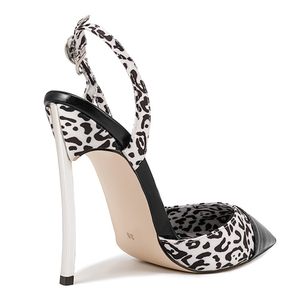Sandales à talons hauts pour femme, grande taille 47, motif léopard patchwork, à bride arrière, escarpins à bout pointu fermé - Product Image 3