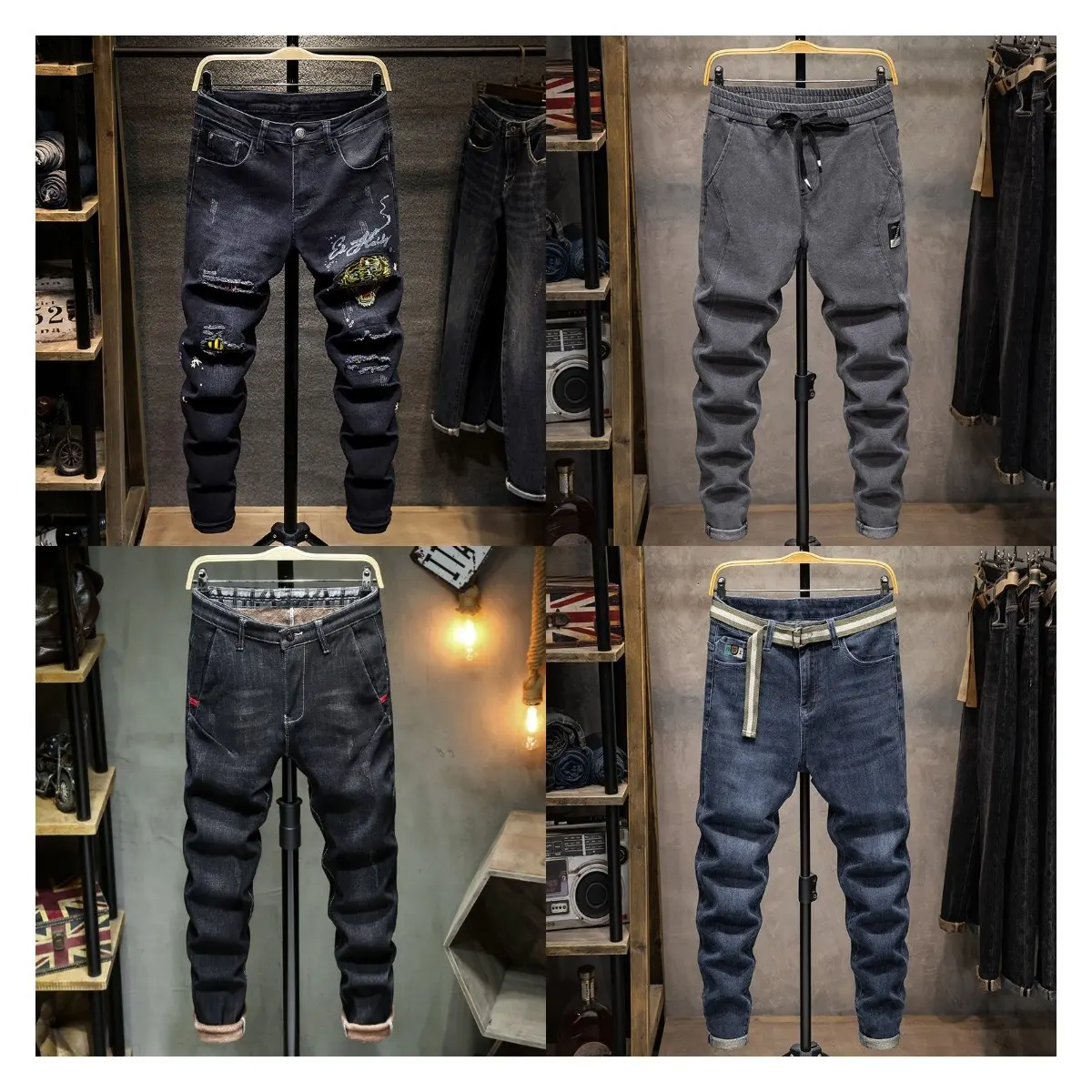 Jeans pour hommes Stretch Slim Fit Colorful Straight Leg Design Plus Size and Maternity Function Strong Obese Adults