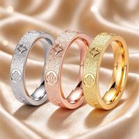 Bague en acier inoxydable à motif trèfle texturé, bague de doigt vintage à fleur porte-bonheur, bijou unisexe pour couple, cadeau
