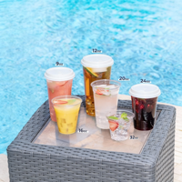 Gobelets en PET rigides à paroi droite, matériau durable, logo personnalisé imprimé, tailles variées, pour boissons à emporter en gros et multi-usages