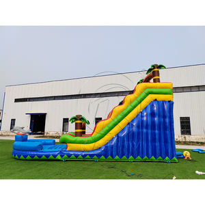 Toboggan aquatique gonflable de 30 pieds avec château gonflable combiné, toboggan tropical, toboggan aquatique irisé avec piscine - Product Image 4