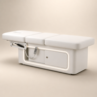 Lit de beauté électrique avec armoire de rangement, base à lumière d'ambiance LED, télécommande, hauteur réglable, lit de soin du visage pour salon de beauté et spa