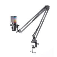 Microphone à condensateur USB Type-C SU5 AI avec bras articulé, lumière RGB, suppression du bruit sans fil pour le gaming, les podcasts et le streaming en direct