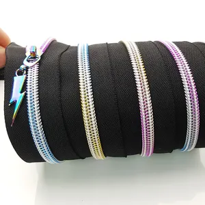 Wholesale Pulls Nylon Zipper Rolls Fancy Luxury Rainbow Teeth Nylon Coil Resin Zipper Tape Metal Zipper