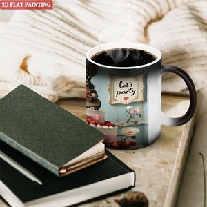 Smooth Round Rim Comfort Daily Mug Frosted Black 11oz <b>Ceramic</b> Heat Changing Magic <b>Cup</b> - Product Image 3