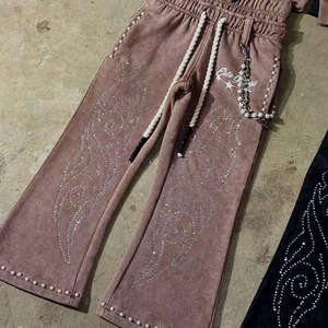 Calças de Moletom e Hoodie com Bordado Duplo na Cintura, Estilo Hip-hop, Personalizadas com Lavagem Ácida e Pedrarias para Homens - Product Image 4