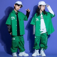 Tenues de rue Kpop pour enfants, vêtements hip-hop, chemise verte, pantalon cargo de jogging pour filles, garçon, costume de danse jazz, vêtements de spectacle