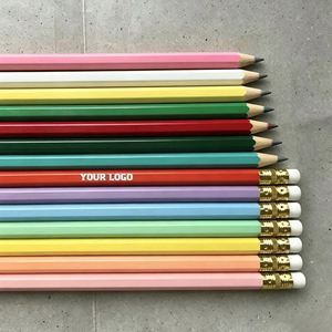Cadeau d'entreprise promotionnel, crayons hexagonaux jaunes personnalisés avec logo imprimé - Product Image 1