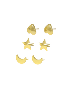 Pendientes de Diseño con Baño de Oro de 24K, Anti-deslustre, con Forma de Corazón, Estrella y Luna, Estilo Oro Fundido, para Uso Diario - Product Image 2
