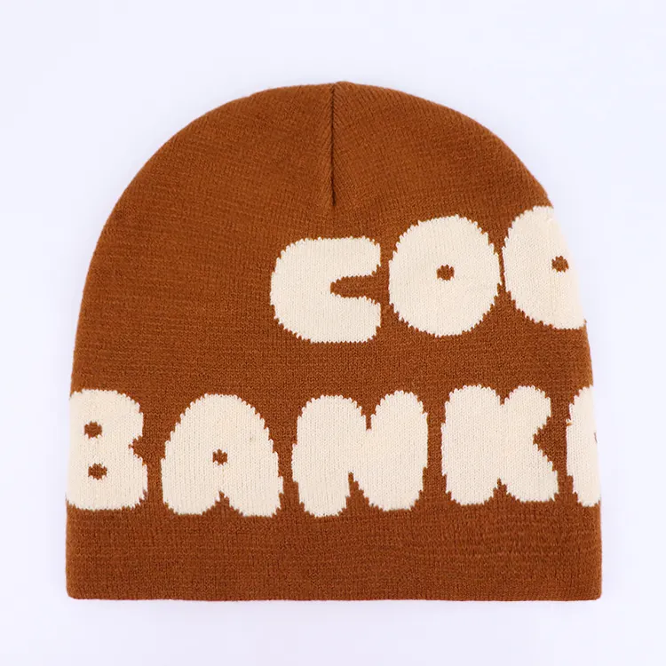 Qianzun colorful skull knit hat jacquard winter beanie caps cuffless beanie hat without cuff