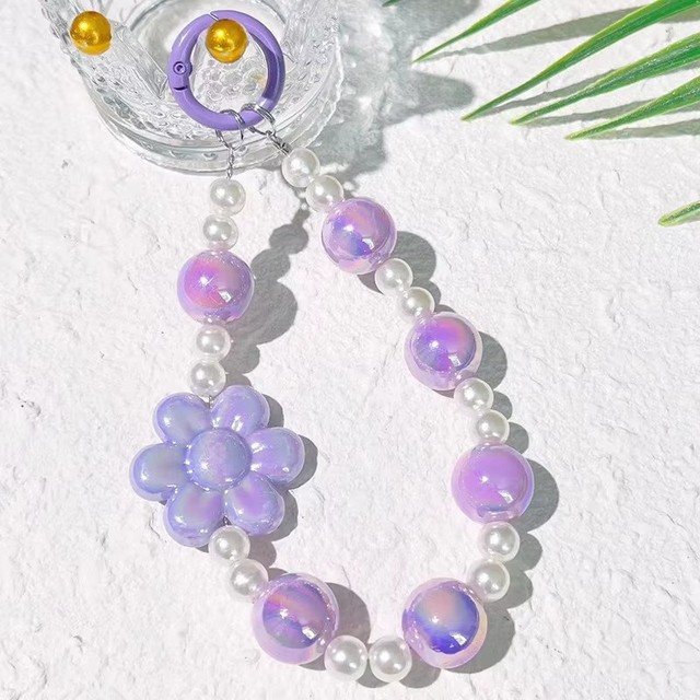 Cute Acrylic Charms Beaded Phone Chain Kawaii with Flower Designs for Women Girls Bag/Car/Mobile Phone Pendants