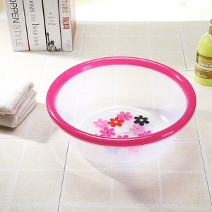 Plastic Wash Basin Transparent Round Green Rim With Flower Design For Kitchen Bathroom Use - Product Image 5