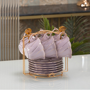 Juego de Té de Porcelana Elegante con Forma de Flor, 15 Piezas, Azucarera, Tetera, Taza de Café de Cerámica y Platillo, Juego de Té para Regalo - Product Image 6