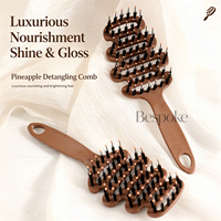 Brosse à cheveux bouclante personnalisée avec logo, poils de sanglier et nylon mélangés, forme incurvée, ventilée, anti-statique, pour femmes