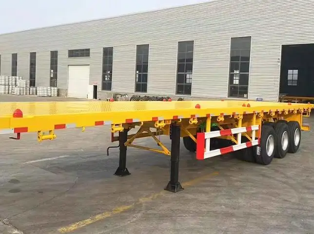 most popular top 1 3 axle tare weight 7 tons payload 50 tons 20 ft 40ft container truck trailers flatbed semi trailer