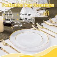 Assiettes en plastique personnalisées, base translucide colorée avec bord doré pour mariages, traiteur, événements, vaisselle jetable élégante