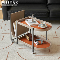 WISEMAX FURNITURE Chariot moderne de luxe en cuir à selle en métal Chariots de salon Table d'appoint de canapé mobile pour hôtel restaurant