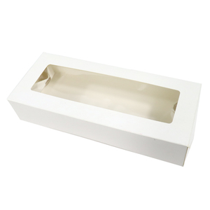 Custom Rectangle Shape Long White Cardboard Cake Packaging Boxes Ivory Board Swiss Roll Cake Slice Box With Clear Window