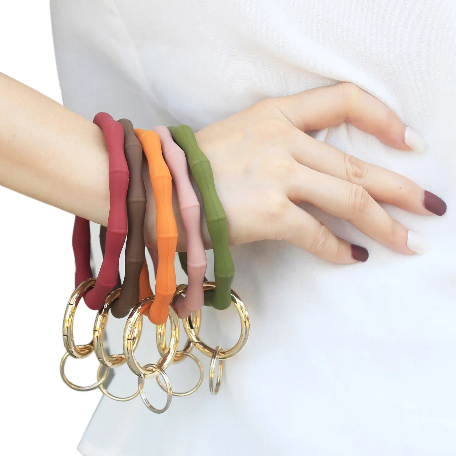 fashion big O key ring silicone wristlet bracelet bangle keychain for women