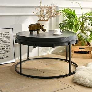 Tables basses de salon INNOVA, meubles décoratifs modernes et écologiques, structure en métal noir et plateau en bois - Product Image 2