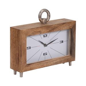 Rectangular Wood Desk Clock With Metal <b>Ring</b> Top Modern Design For Living Room Office Decorative Accent - Product Image 2