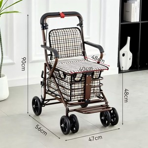Portable <b>Foldable</b> Shopping <b>Cart</b> For Seniors 4 Wheel PU Wheels 56x47x90cm Elderly Stroller With Seat And Basket - Product Image 1