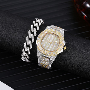 D-7-2083 Watch and Bracelet Set Set Di Orologi E <strong>Bracciali</strong> Set Di Orologi Da Uomo in Oro <strong>Argento</strong> Catena Cubana Collana Bracciale - Product Image 5