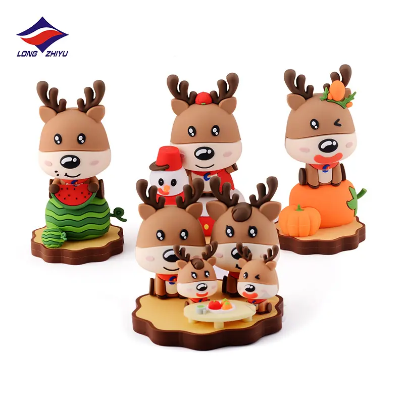 Longzhiyu 2021 Hot Sale Christmas Blind Box Series Custom Cute Cartoon Christmas Deer 3D PVC Figure for Xmas
