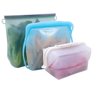 Ziplock de silicone para armazenamento de alimentos, saco de silicone Ziplock de qualidade alimentar reutilizável sem BPA de tamanho personalizado, sacos e recipientes com fecho ziplock