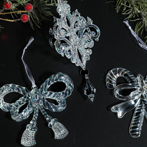 Christmas Tree Decorations Transparent Crystals Acrylic Bow Tree <b>Hanging</b> <b>Ornaments</b> for Holiday Home Tree Decor Supplies - Product Image 6