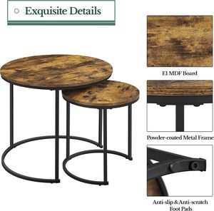 Wood Round Nesting Coffee <strong>Table</strong> <strong>Set</strong> of 2, Stacking <strong>End</strong> Side <strong>Table</strong> with Metal Frame, <strong>Sofa</strong> Tea <strong>Table</strong> for Small Space - Product Image 5