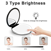 Round Compact LED Pocket Makeup Mirror, USB Rechargeable 1X/2X Magnifying Touch 3 Brightness Dimmable Travel Cosmetic Mirror