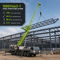 Grue tout-terrain 100t prête à l'exportation avec moteur de 316 kW et transmission 8x4 pour sites étrangers