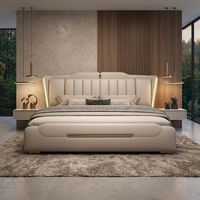 Ensemble de meubles de chambre à coucher de luxe moderne pour appartement, avec lits rembourrés en cuir véritable et cadre en bois, tailles King et Queen