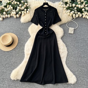 Vestido Largo de Punto con Cuello Redondo y Cintura Ajustada, Estilo Francés, para Mujer, Primavera 2026, Nuevo, de Alta Gama, con Cuentas - Product Image 4